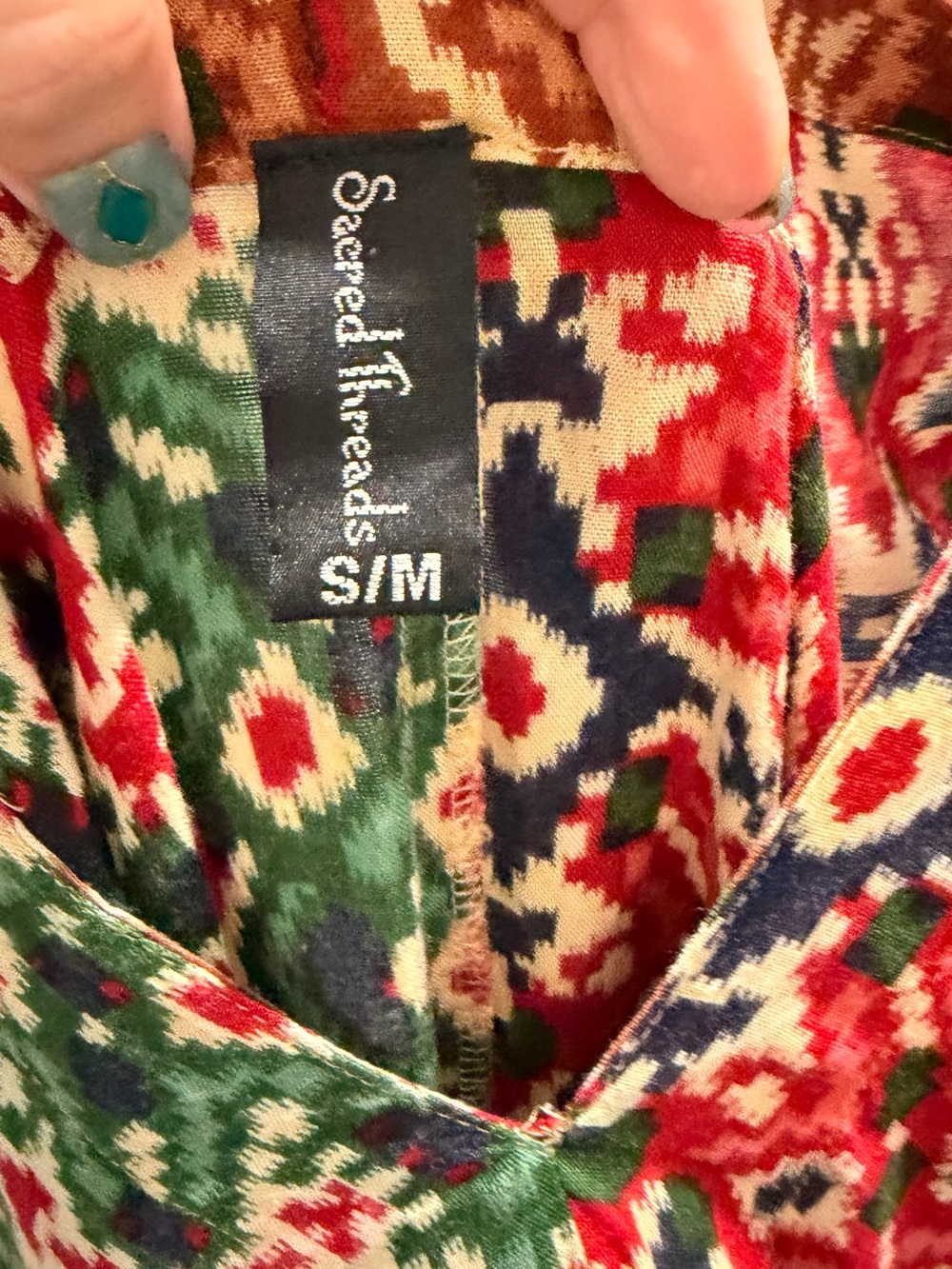 Sacred Threads Multi-Panel Printed Sleeveless Jumpsuit in Red, Green, Navy - Picture 3 of 5